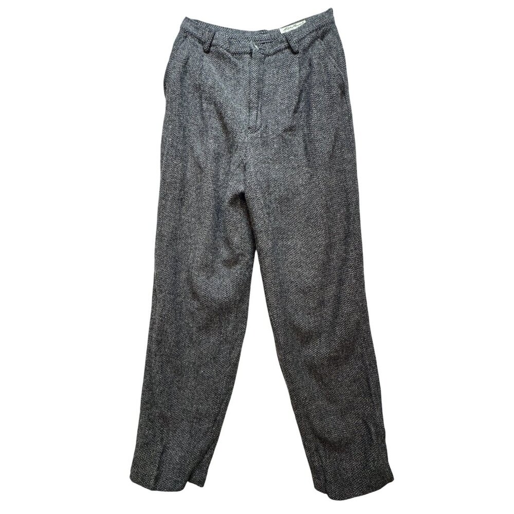 Eddie Bauer Womens Trouser Pants Sz 10 Wool Blend Gray Herringbone Vintage Retro